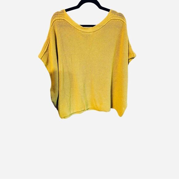Lane Brant Yellow Oversized Cotton Semi-Crop Drop-Shoulder Sweater Sz 14/20 - Picture 1 of 15